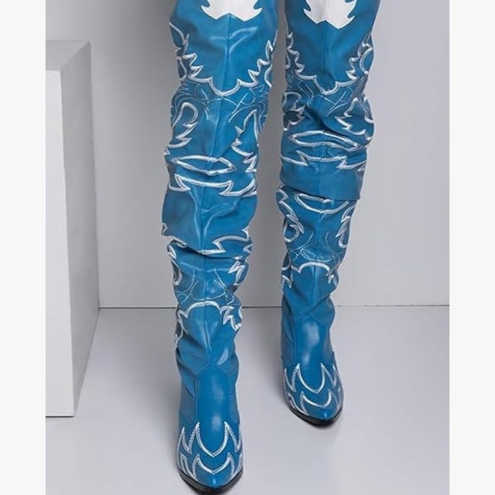 Blue Western-Style Women's Boots - Picture 2 of 4